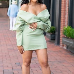 Sage Green Off The Shoulder Ruched Bodycon Dress